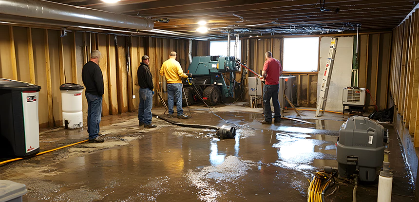 Cleaning Sewage From Basement Floor in Tate